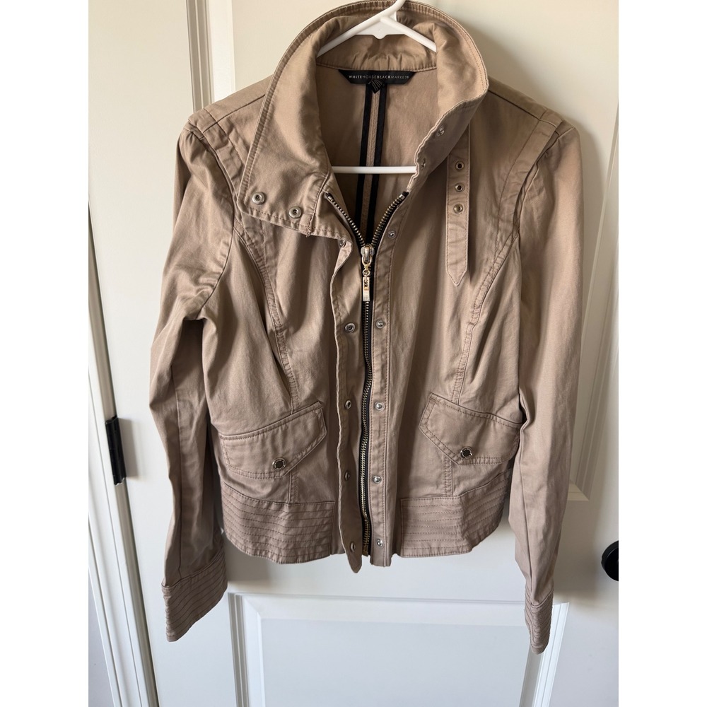 White House Black Market Tan Khaki Utility Military Jacket Size 8